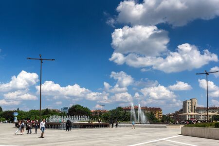 SOFIA, BULGARIA -MAY 20, 2018: Fountains in front of  National Palace of Culture in Sofia, Bulgariaのeditorial素材