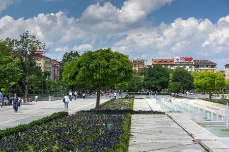 SOFIA, BULGARIA -MAY 20, 2018: Fountains in front of  National Palace of Culture in Sofia, Bulgariaのeditorial素材