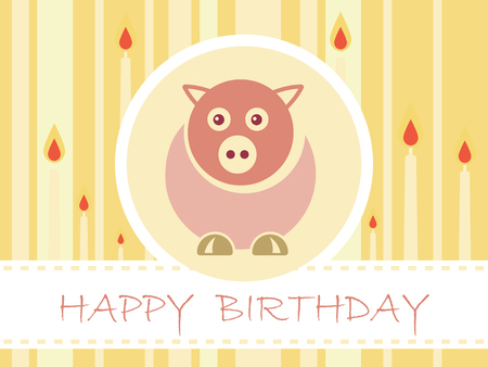 Flat Design Birthday party card with cute pig and candles - Vector Illustrationのイラスト素材