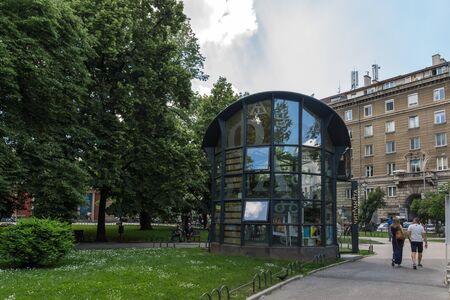 SOFIA, BULGARIA -MAY 20, 2018:  Fountain in front of National Theatre Ivan Vazov in Sofia, Bulgariaのeditorial素材