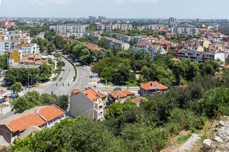 PLOVDIV, BULGARIA - JULY 5, 2018:   Panoramic cityscape of Plovdiv city from Nebet Tepe hill, Bulgariaのeditorial素材