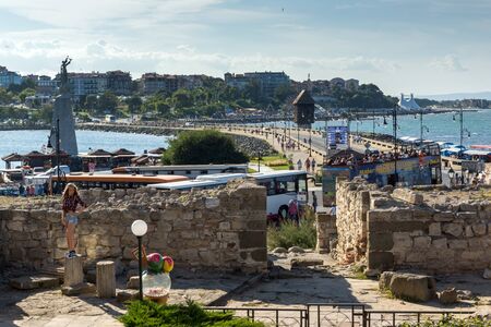 NESSEBAR, BULGARIA - AUGUST 12, 2018: Ancient ruins of Fortifications at the entrance of old town of...
