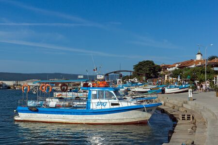 NESSEBAR, BULGARIA - AUGUST 12, 2018: Panoramic view of Port and old town of Nessebar, Burgas Region, Bulgariaのeditorial素材