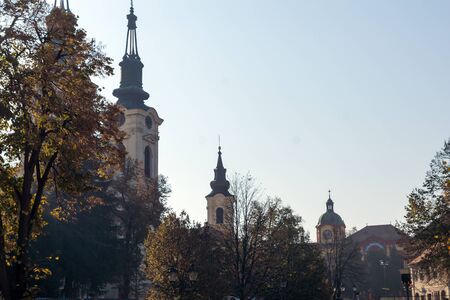 SREMSKI KARLOVCI, VOJVODINA, SERBIA - NOVEMBER 11, 2018: Panorama of center of town of Srijemski Karlovci, Vojvodina, Serbiaのeditorial素材