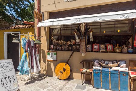 PLOVDIV, BULGARIA - JULY 5, 2018:  Cobblestone Street and Houses from the nineteenth century in old town of city of Plovdiv, Bulgariaのeditorial素材