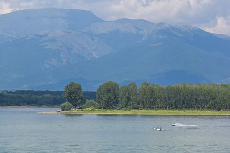KOPRINKA RESERVOIR, BULGARIA - AUGUST 5, 2018: Panorama of Koprinka Reservoir, Stara Zagora Region, Bulgariaのeditorial素材