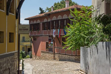 PLOVDIV, BULGARIA - JULY 5, 2018:  Nineteenth Century Houses in architectural and historical reserve The old town in city of Plovdiv, Bulgariaのeditorial素材
