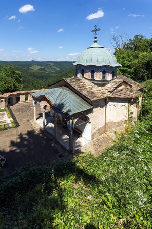 SOKOLOVO MONASTERY, BULGARIA - JULY 6, 2018: Medieval buildings in Sokolovo (Sokolski) Monastery Holy Mother's Assumption, Gabrovo region, Bulgariaのeditorial素材