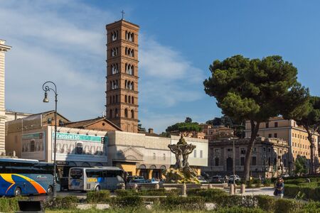 ROME, ITALY - JUNE 22, 2017:  Building of Church of Santa Maria in Cosmedin and Fountain of the Tritons in city of Rome, Italyのeditorial素材