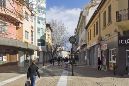 HASKOVO, BULGARIA - FEBRUARY 1, 2019:  Typical street in the center of City of Haskovo, Bulgariaのeditorial素材