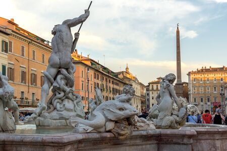 ROME, ITALY - JUNE 22, 2017: Amazing sunset view of Piazza Navona in city of Rome, Italy