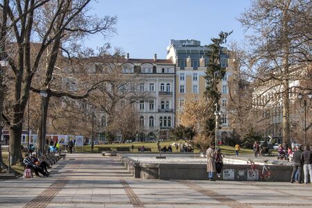 SOFIA, BULGARIA - FEBRUARY 21, 2019:  Typical street and Building at the center of city of Sofia, Bulgariaのeditorial素材