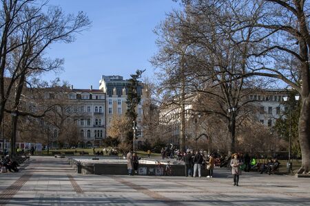SOFIA, BULGARIA - FEBRUARY 21, 2019:  Typical street and Building at the center of city of Sofia, Bulgariaのeditorial素材