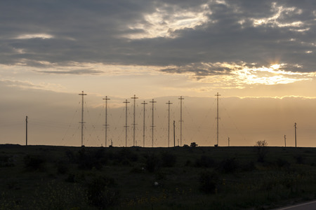 Sunset landscape with Wind turbines near Kaliakra Cape at Black Sea Coast,  Dobrich Region, Bulgariaの写真素材