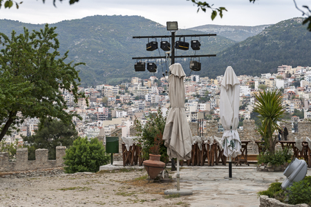 Panorama to old town of city of Kavala, East Macedonia and Thrace, Greeceの写真素材
