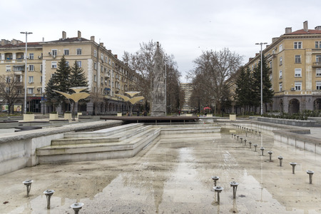 DIMITROVGRAD, BULGARIA - FEBRUARY 1, 2019: Central street and Building in town of Dimitrovgrad, Haskovo Region, Bulgariaのeditorial素材