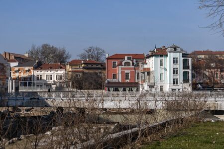 PLOVDIV, BULGARIA - FEBRUARY 10, 2019:  Panorama of Ruins of Roman Odeon in city of Plovdiv,...