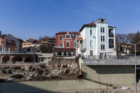 PLOVDIV, BULGARIA - FEBRUARY 10, 2019:  Panorama of Ruins of Roman Odeon in city of Plovdiv, Bulgariaのeditorial素材