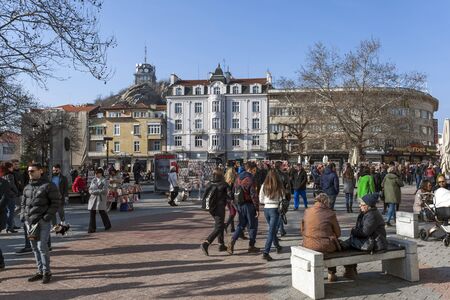PLOVDIV, BULGARIA - FEBRUARY 10, 2019:  Old Building at central pedestrian street in city of Plovdiv, Bulgariaのeditorial素材