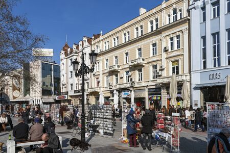 PLOVDIV, BULGARIA - FEBRUARY 10, 2019:  Old Building at central pedestrian street in city of Plovdiv, Bulgariaのeditorial素材