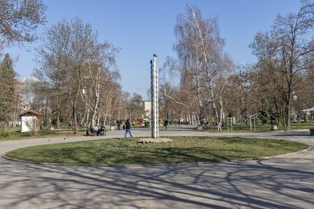 SOFIA, BULGARIA - MARCH 27, 2019: Spring Landscape with Trees and gardens at Park Zaimov in city of Sofia, Bulgariaのeditorial素材