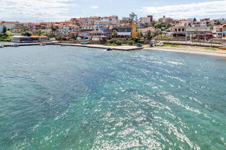 AMMOULIANI, GREECE - APRIL 3, 2015: Town at Ammouliani island, Athos, Chalkidiki, Central Macedonia, Greeceのeditorial素材