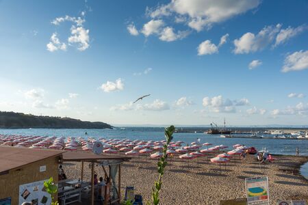 CHERNOMORETS, BULGARIA - AUGUST 11, 2018:  Sunset view of beach of Chernomorets, Burgas region, Bulgariaのeditorial素材