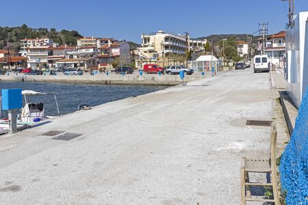 NEA SKIONI, KASSANDRA,  GREECE - MARCH 31, 2019: Panorama of resort of Nea Skioni, Kassandra, Chalkidiki, Central Macedonia, Greeceのeditorial素材