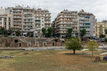 THESSALONIKI, GREECE - SEPTEMBER 30, 2017: Pnoramic view of Ruins of Roman Forum in the center of city of Thessaloniki, Central Macedonia, Greeceのeditorial素材