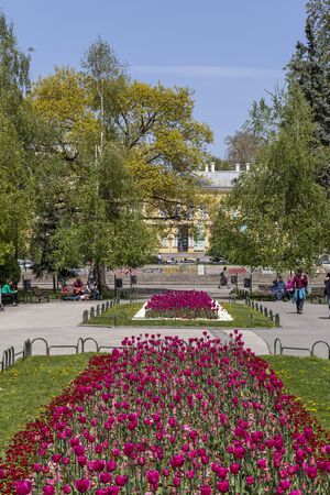 SOFIA, BULGARIA - APRIL 24, 2019: Garden in front of National Theatre Ivan Vazov in Sofia, Bulgariaのeditorial素材