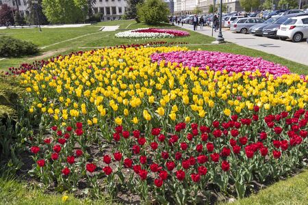 SOFIA, BULGARIA - APRIL 24, 2019:  Garden in front of National Theatre Ivan Vazov in Sofia, Bulgariaのeditorial素材