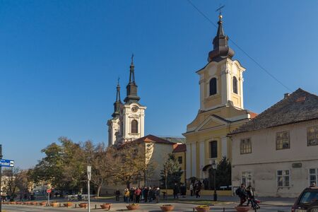 SREMSKI KARLOVCI, VOJVODINA, SERBIA - NOVEMBER 11, 2018: Orthodox St. Nicholas Cathedral church in town of Srijemski Karlovci, Vojvodina, Serbiaのeditorial素材