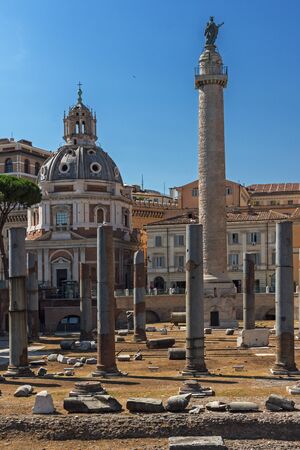 ROME, ITALY - JUNE 23, 2017: Amazing view of Trajan Column and Forum in city of Rome, Italyのeditorial素材