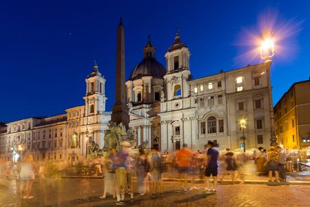 ROME, ITALY - JUNE 23, 2017: Night view of Piazza Navona in city of Rome, Italyのeditorial素材