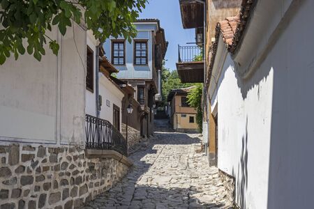 PLOVDIV, BULGARIA - MAY 29, 2019: Street and Nineteenth Century Houses in architectural and historical reserve The old town in city of Plovdiv, Bulgariaのeditorial素材