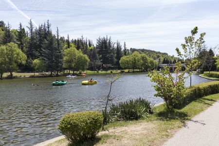 SANDANSKI, BULGARIA - APRIL 29, 2019: Lake at Park St. Vrach in town of Sandanski, Bulgariaのeditorial素材
