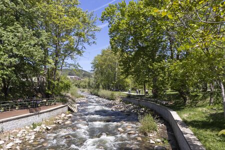 SANDANSKI, BULGARIA - APRIL 29, 2019: Sandanska Bistritsa river passing through a town of Sandanski, Bulgariaのeditorial素材