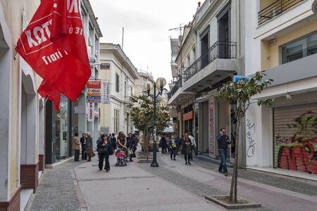 KAVALA, GREECE - APRIL 24, 2010: Typical street in city of Kavala, East Macedonia and Thrace, Greeceのeditorial素材