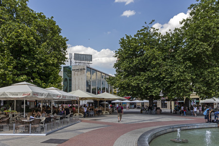 PLOVDIV, BULGARIA - MAY 29, 2019: Walking people at Pedestrian streets at the center of city of Plovdiv, Bulgariaのeditorial素材
