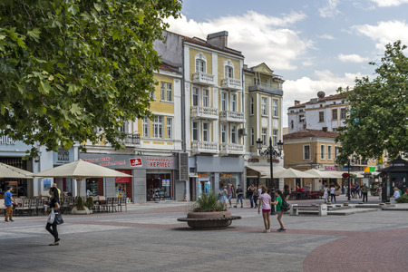 PLOVDIV, BULGARIA - MAY 29, 2019: Walking people at Pedestrian streets at the center of city of...
