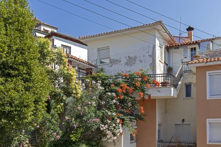 KAVALA, GREECE - JUNE 22, 2019:  Typical street and houses at old town of city of Kavala, East Macedonia and Thrace, Greeceのeditorial素材