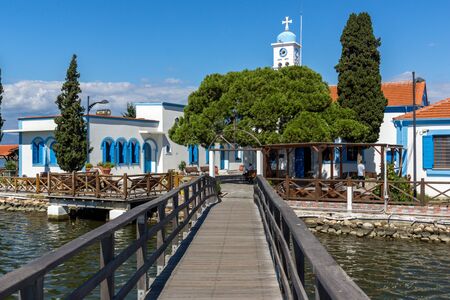 PORTO LAGOS, GREECE - SEPTEMBER 23, 2017: Saint Nicholas Monastery located on two islands in Porto Lagos, East Macedonia and Thrace, Greeceのeditorial素材