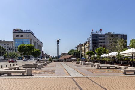SOFIA, BULGARIA - JUNE 13, 2019: Panorama of Nezavisimost (Independence) Square in city of Sofia, Bulgariaのeditorial素材