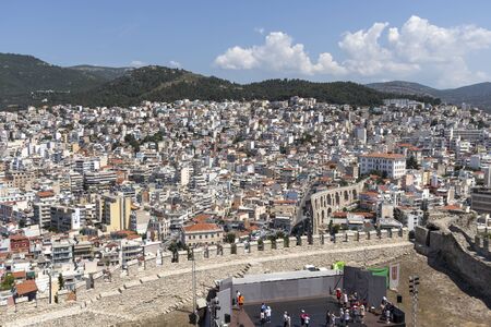 KAVALA, GREECE - JUNE 22, 2019: Panoramic view of city of Kavala from fortress, East Macedonia and Thrace, Greeceのeditorial素材