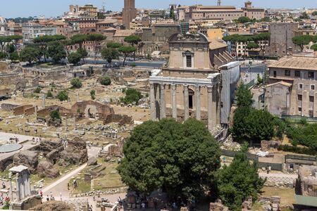 ROME, ITALY - JUNE 24, 2017: Panorama of ruins of Roman Forum in city of Rome, Italyのeditorial素材