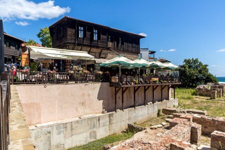 SOZOPOL, BULGARIA - AUGUST 10, 2018: Old houses at old town of Sozopol, Burgas Region, Bulgariaのeditorial素材