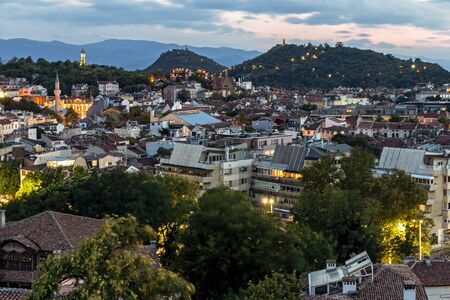 PLOVDIV, BULGARIA - AUGUST 3, 2019: Night Panoramic cityscape of Plovdiv city from Nebet Tepe hill, Bulgariaのeditorial素材