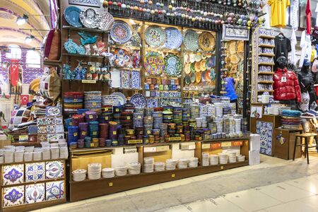ISTANBUL, TURKEY - JULY 26, 2019: Inside view of Grand Bazaar (KapalÄ±carsi) in city of Istanbul, Turkeyのeditorial素材
