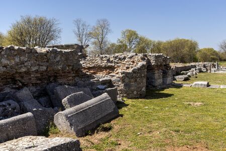 Ruins of Basilica in the archeological area of ancient Philippi, Eastern Macedonia and Thrace,...