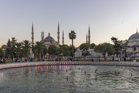 ISTANBUL, TURKEY - JULY 26, 2019: Sunset view of Sultan Ahmed Mosque know as The Blue Mosque in city of Istanbul, Turkeyのeditorial素材